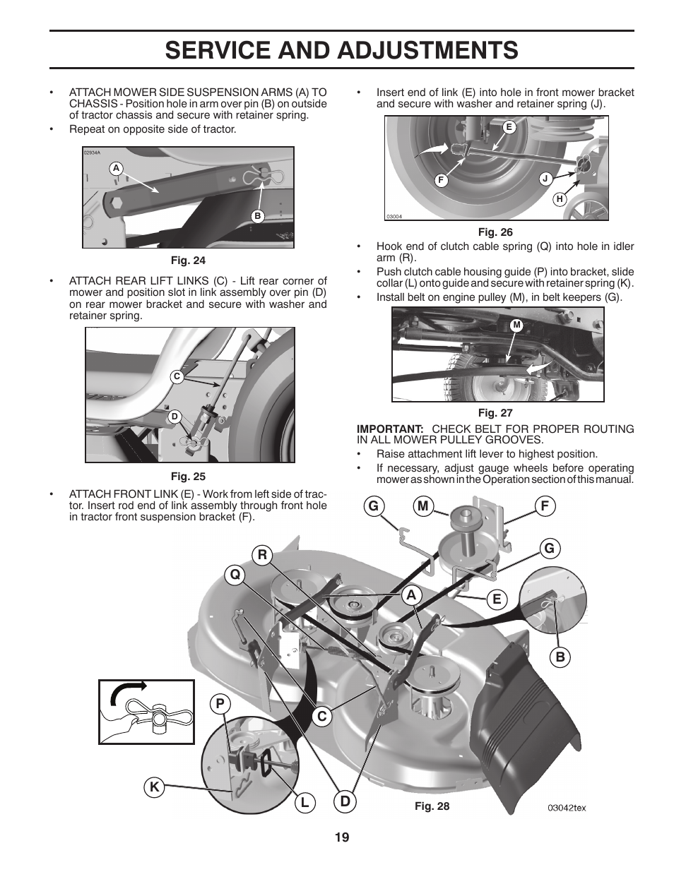 Service and adjustments | Poulan Pro PB195H42LT LAWN TRACTOR User Manual | Page 19 / 56