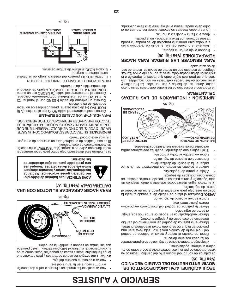 Servicio y ajustes | Poulan Pro PB195H42LT LAWN TRACTOR User Manual | Page 35 / 56