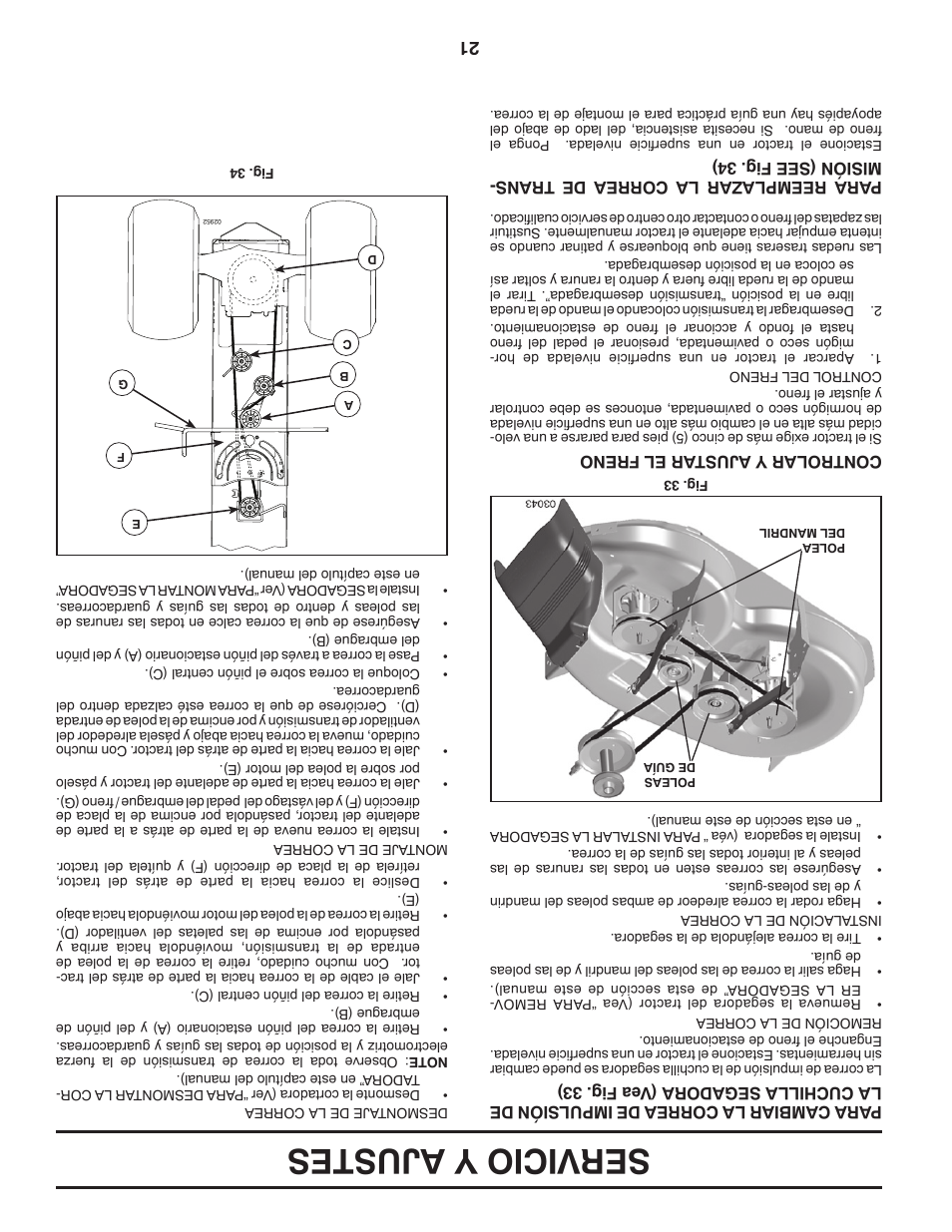 Servicio y ajustes | Poulan Pro PB195H42LT LAWN TRACTOR User Manual | Page 36 / 56
