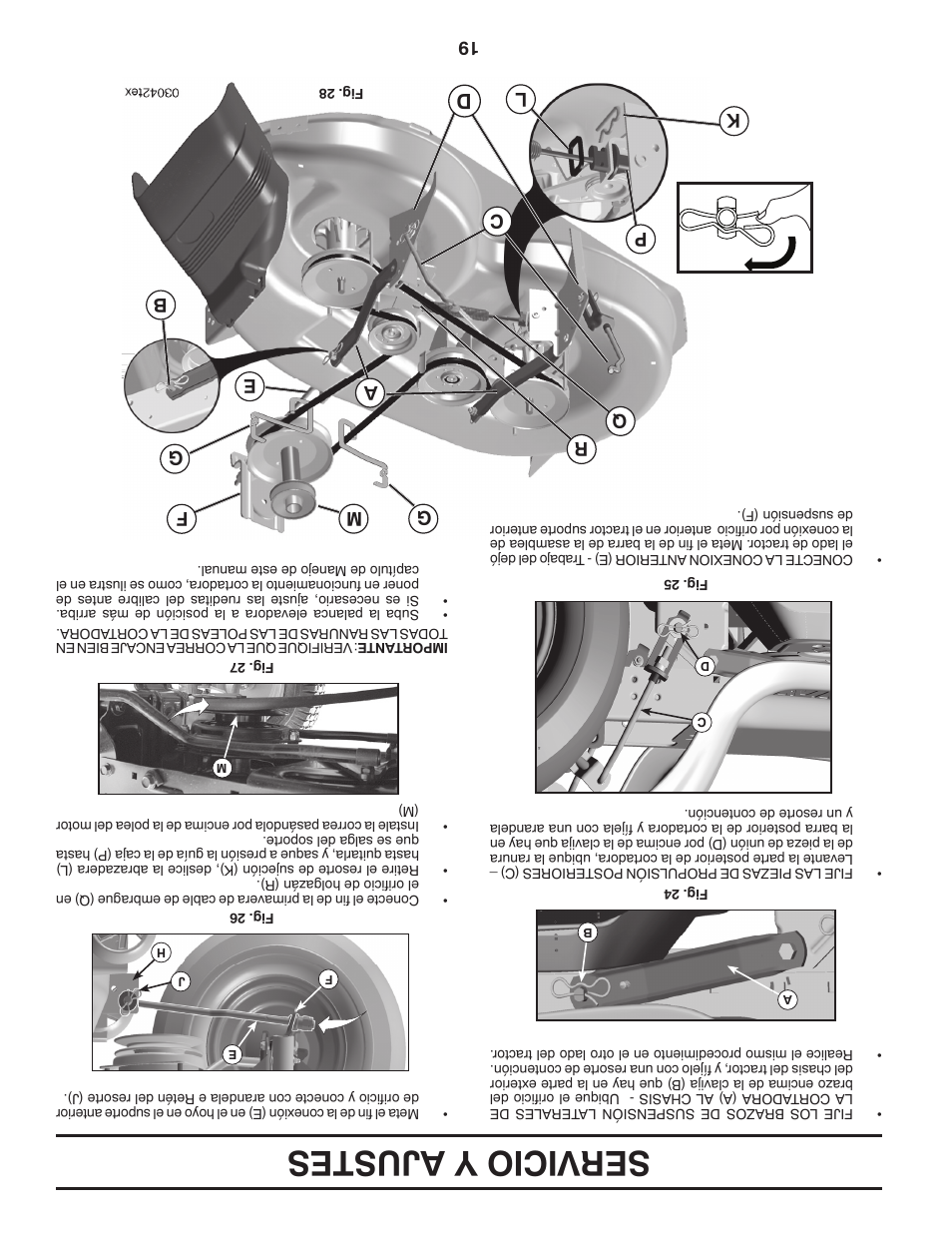 Servicio y ajustes | Poulan Pro PB195H42LT LAWN TRACTOR User Manual | Page 38 / 56