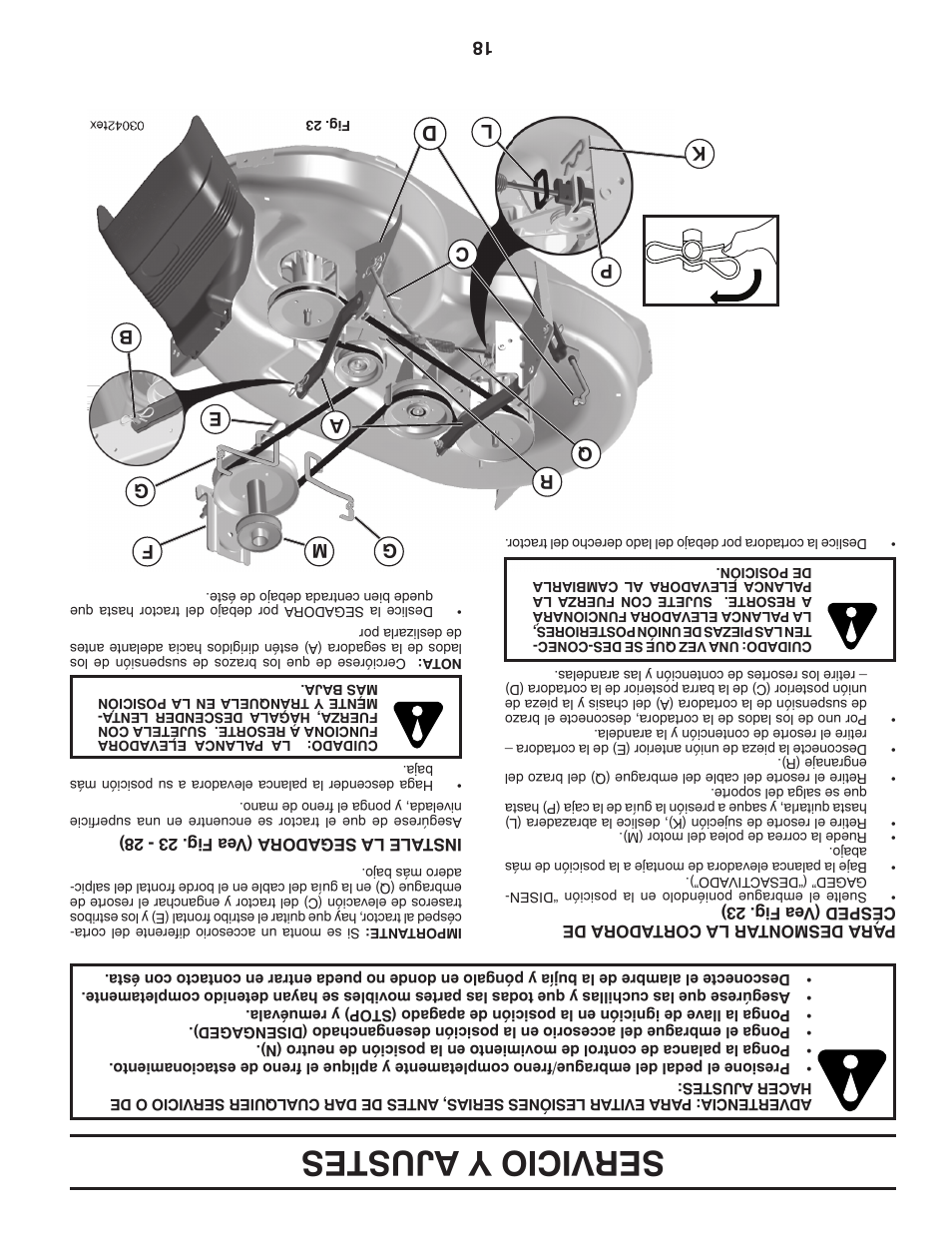 Servicio y ajustes | Poulan Pro PB195H42LT LAWN TRACTOR User Manual | Page 39 / 56