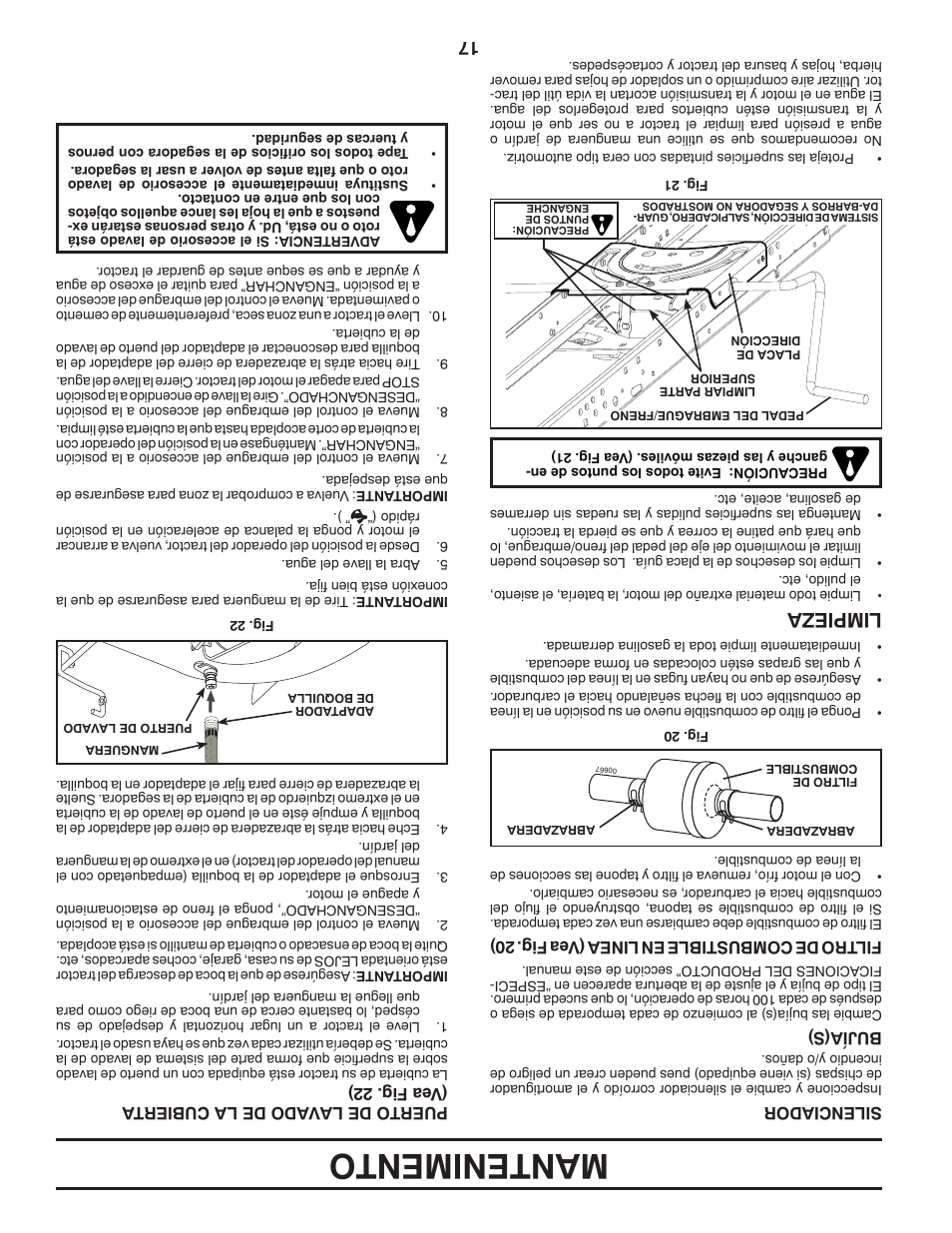 Mantenimento, Limpieza | Poulan Pro PB195H42LT LAWN TRACTOR User Manual | Page 40 / 56