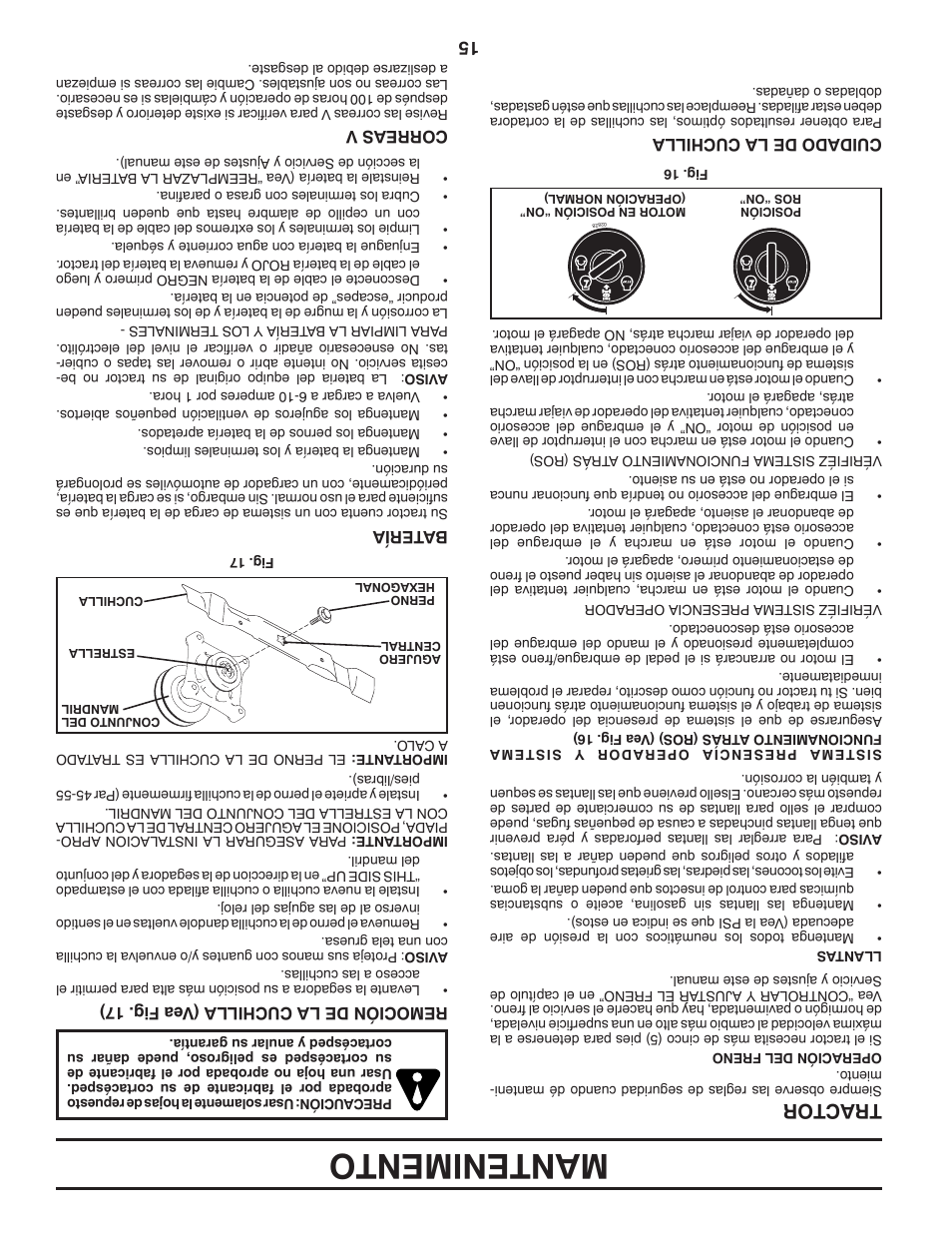 Mantenimento, Tractor | Poulan Pro PB195H42LT LAWN TRACTOR User Manual | Page 42 / 56