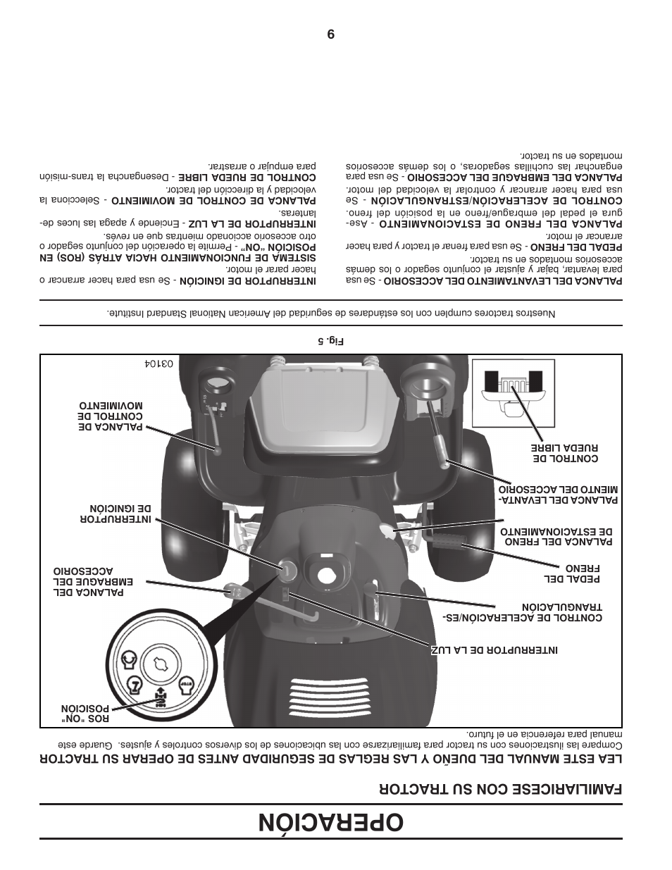 Operación, Familiaricese con su tractor | Poulan Pro PB195H42LT LAWN TRACTOR User Manual | Page 48 / 56