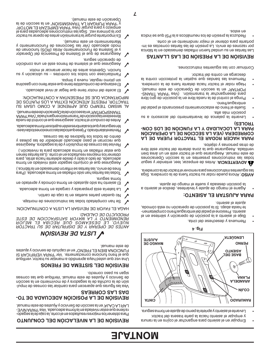 Montaje, Lista de revisión | Poulan Pro PB195H42LT LAWN TRACTOR User Manual | Page 50 / 56