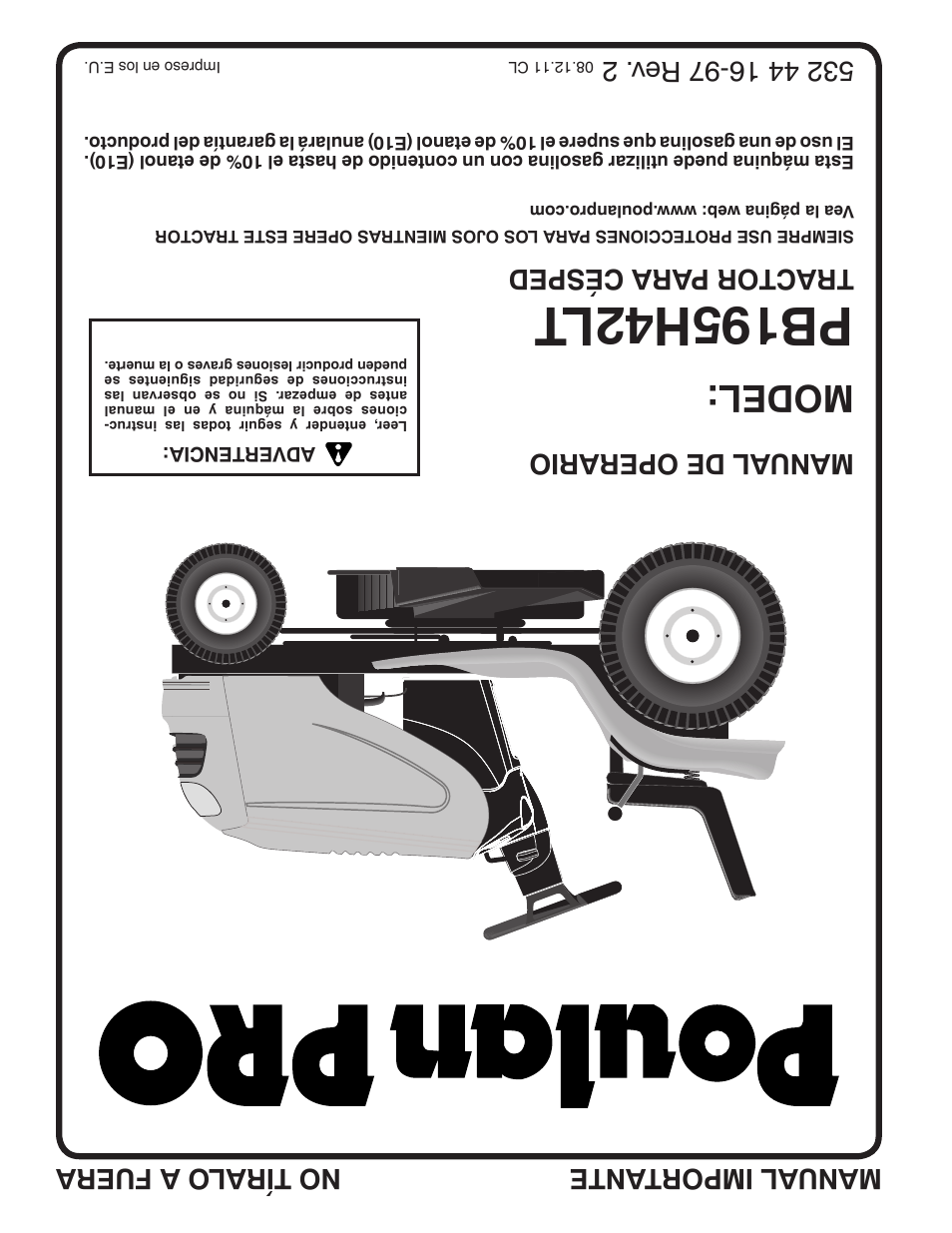 Model, Tractor para césped | Poulan Pro PB195H42LT LAWN TRACTOR User Manual | Page 56 / 56