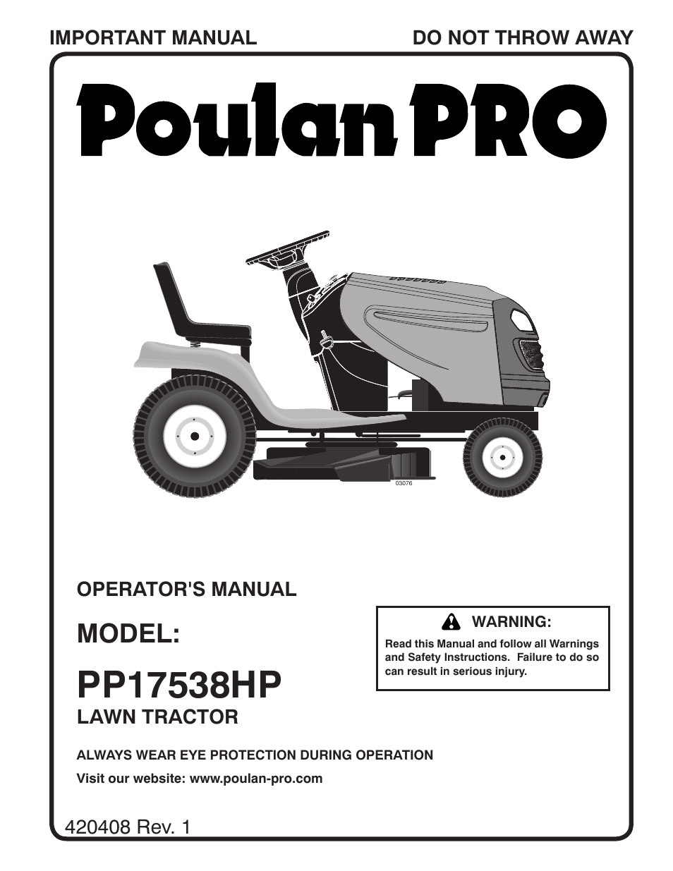 Poulan Pro PP17538HP LAWN TRACTOR User Manual | 32 pages