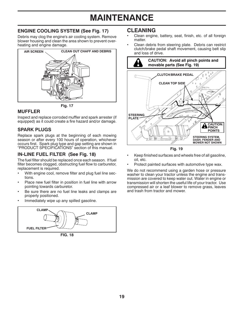 Maintenance, Cleaning | Poulan Pro PP17538HP LAWN TRACTOR User Manual | Page 19 / 32