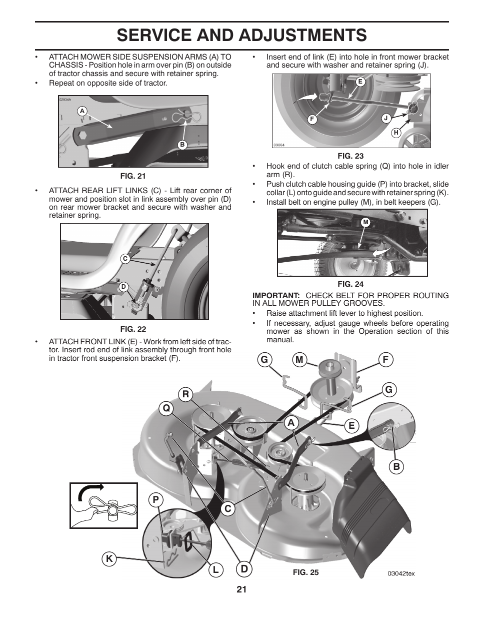 Service and adjustments | Poulan Pro PP17538HP LAWN TRACTOR User Manual | Page 21 / 32