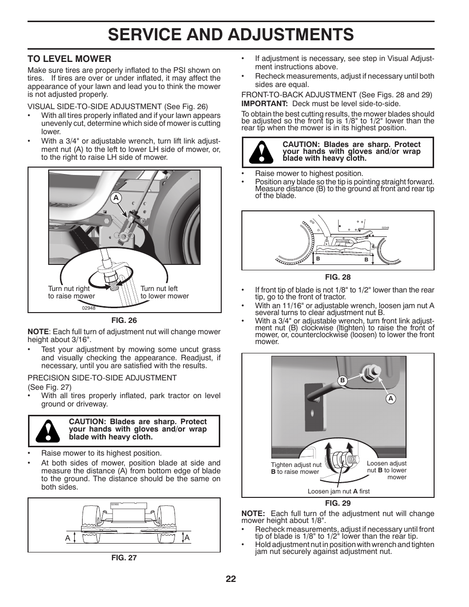 Service and adjustments | Poulan Pro PP17538HP LAWN TRACTOR User Manual | Page 22 / 32