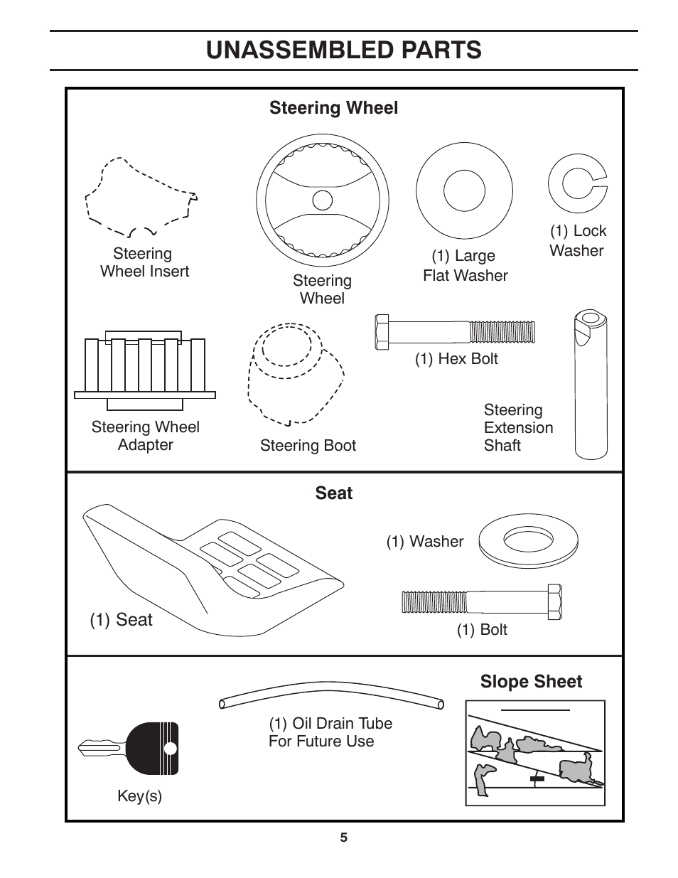 Unassembled parts | Poulan Pro PP17538HP LAWN TRACTOR User Manual | Page 5 / 32