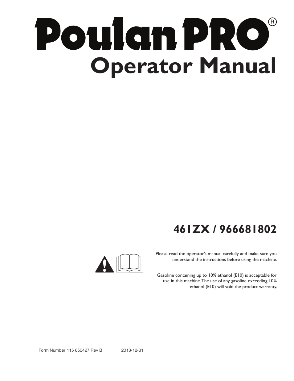 Poulan Pro 461ZX_966681802 LAWN TRACTOR User Manual | 44 pages