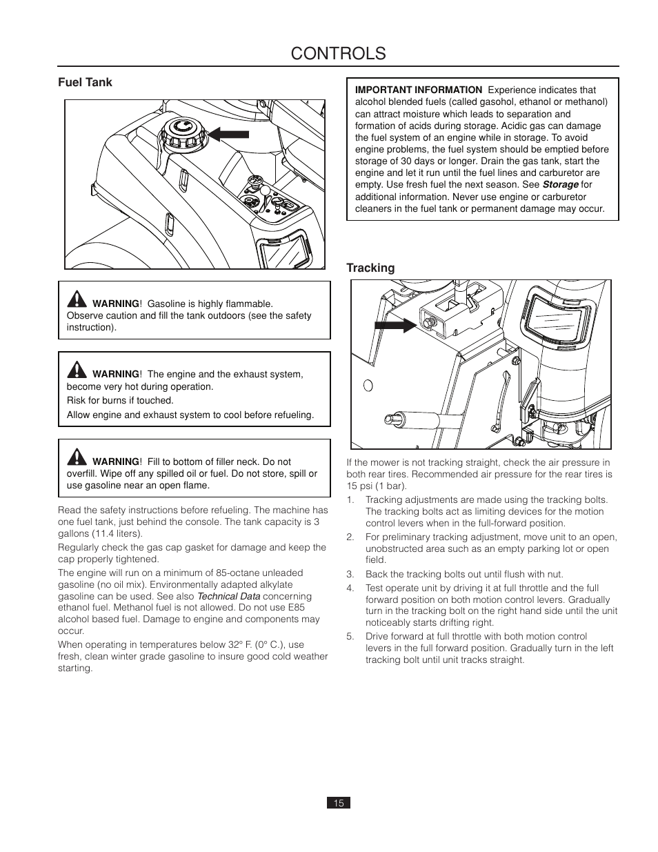 Fuel tank, Tracking, Controls | Poulan Pro 461ZX_966681802 LAWN TRACTOR User Manual | Page 15 / 44