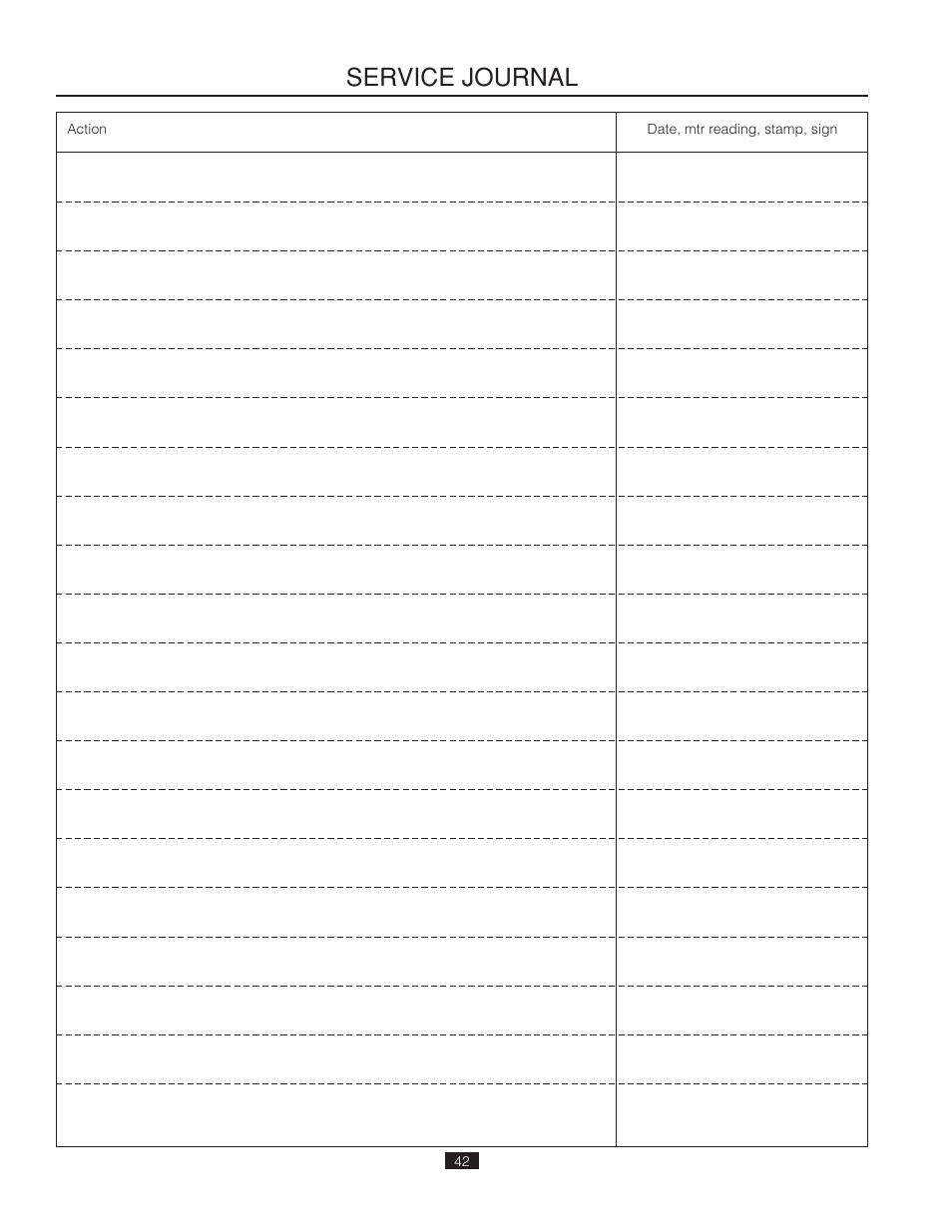 Service journal | Poulan Pro 461ZX_966681802 LAWN TRACTOR User Manual | Page 42 / 44