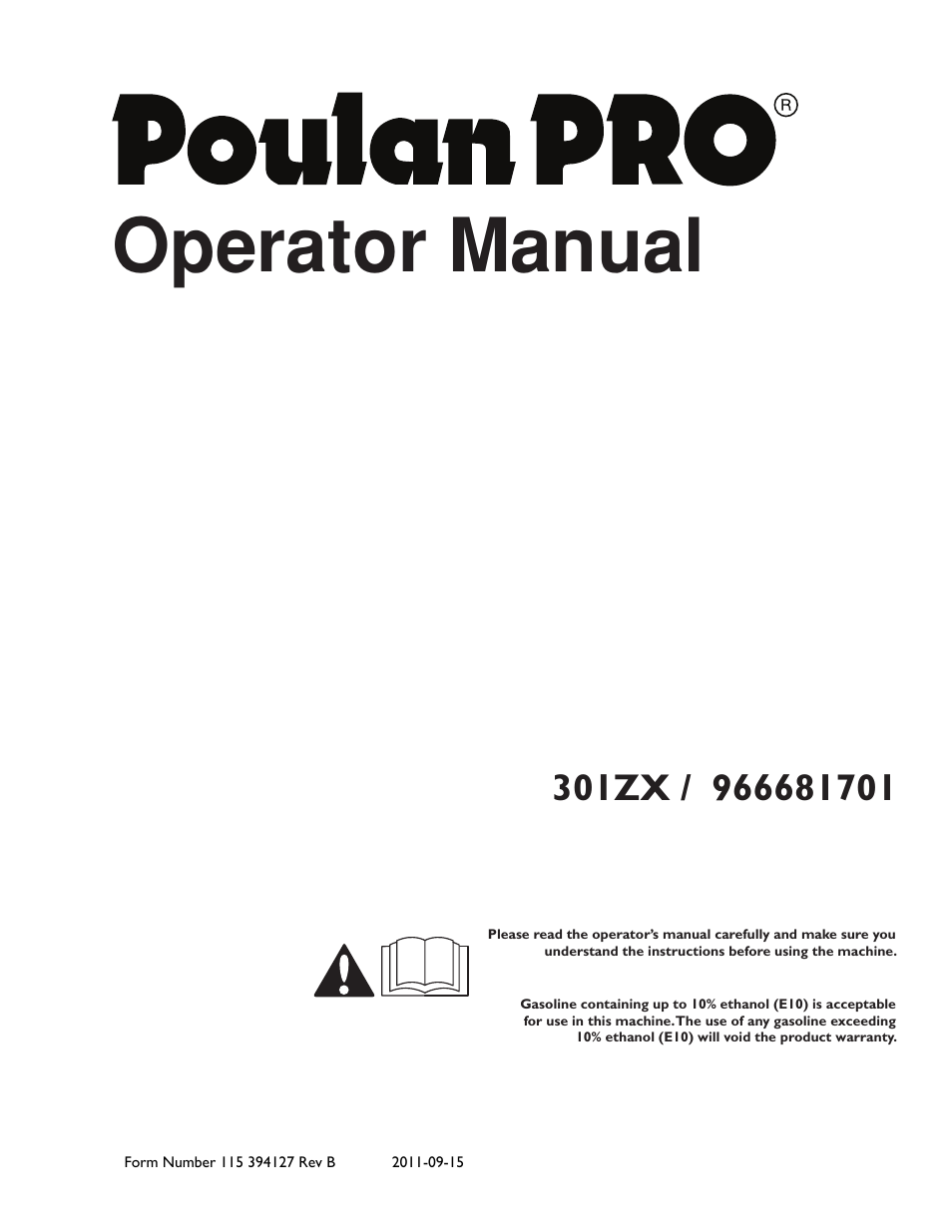 Poulan Pro 301ZX_966681701 LAWN TRACTOR User Manual | 56 pages