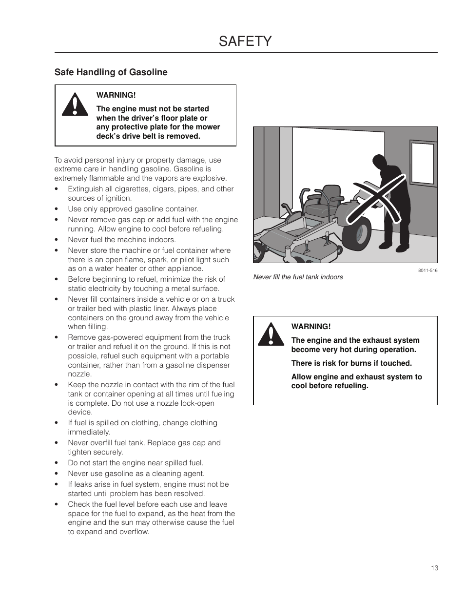 Safe handling of gasoline, Safety | Poulan Pro 301ZX_966681701 LAWN TRACTOR User Manual | Page 13 / 56