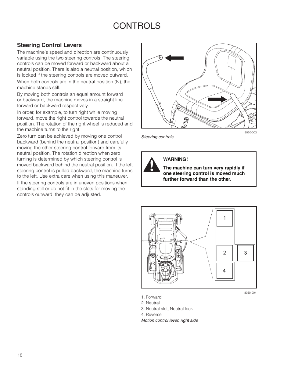 Steering control levers, Controls | Poulan Pro 301ZX_966681701 LAWN TRACTOR User Manual | Page 18 / 56