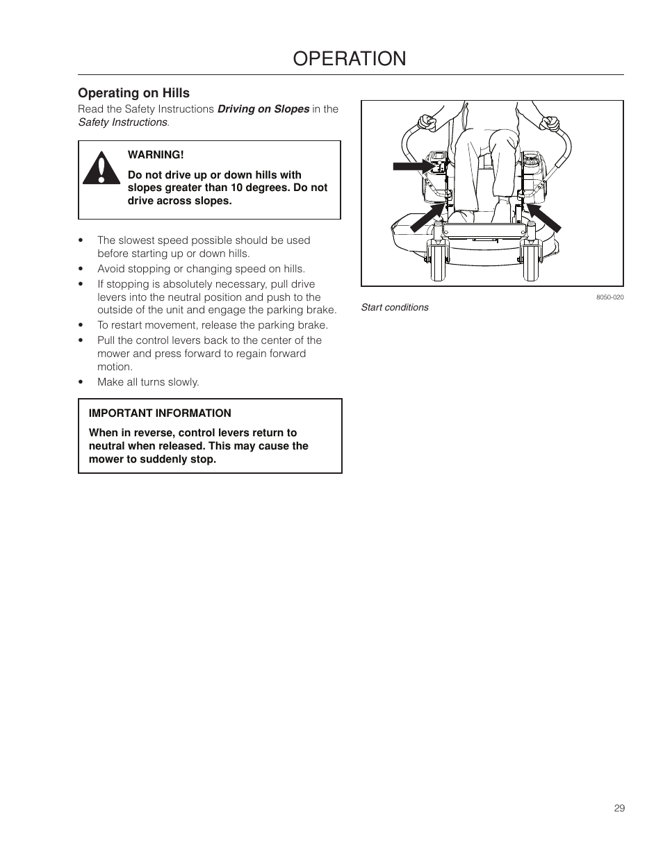 Operating on hills, Operation | Poulan Pro 301ZX_966681701 LAWN TRACTOR User Manual | Page 29 / 56