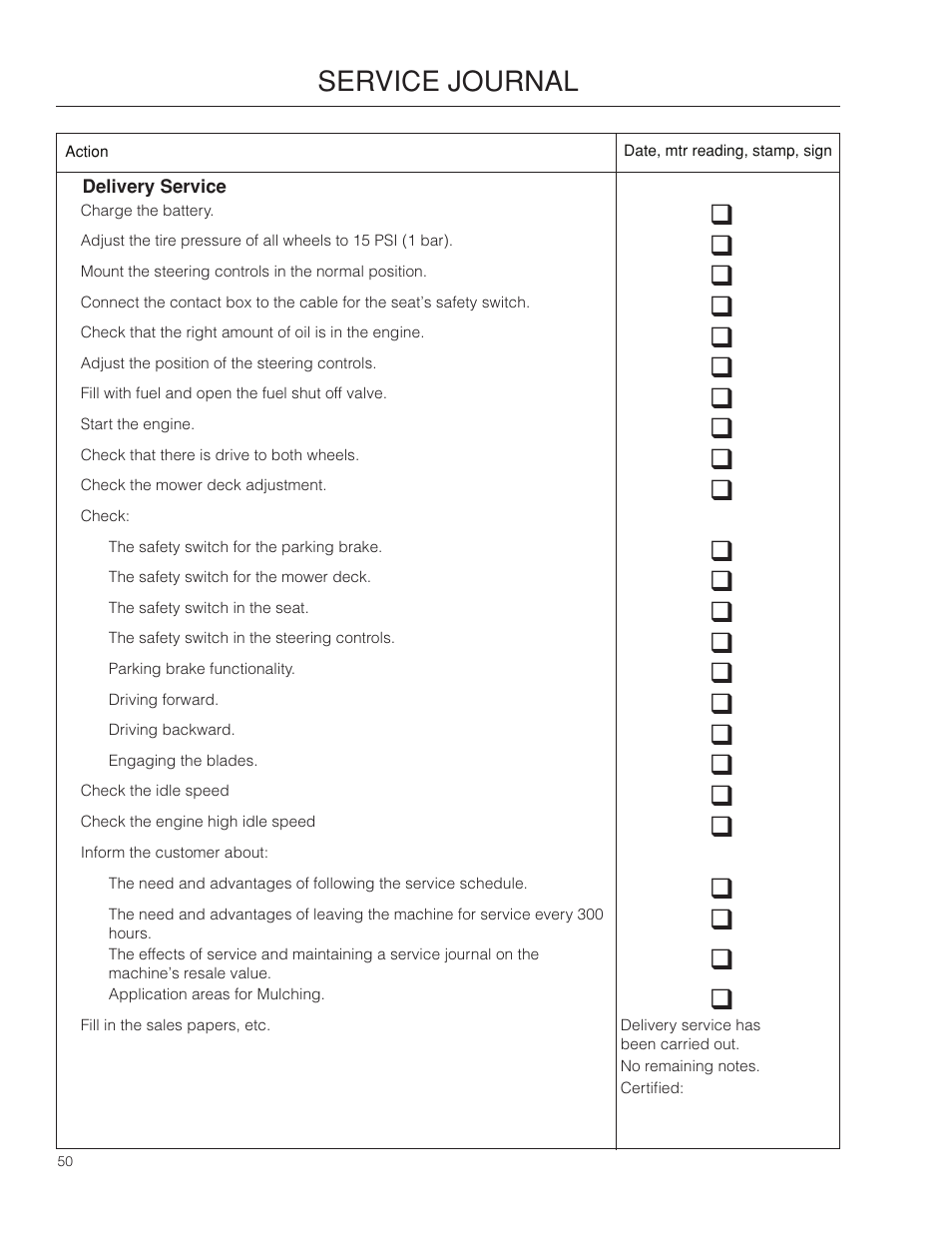 Service journal, Service.journal | Poulan Pro 301ZX_966681701 LAWN TRACTOR User Manual | Page 50 / 56
