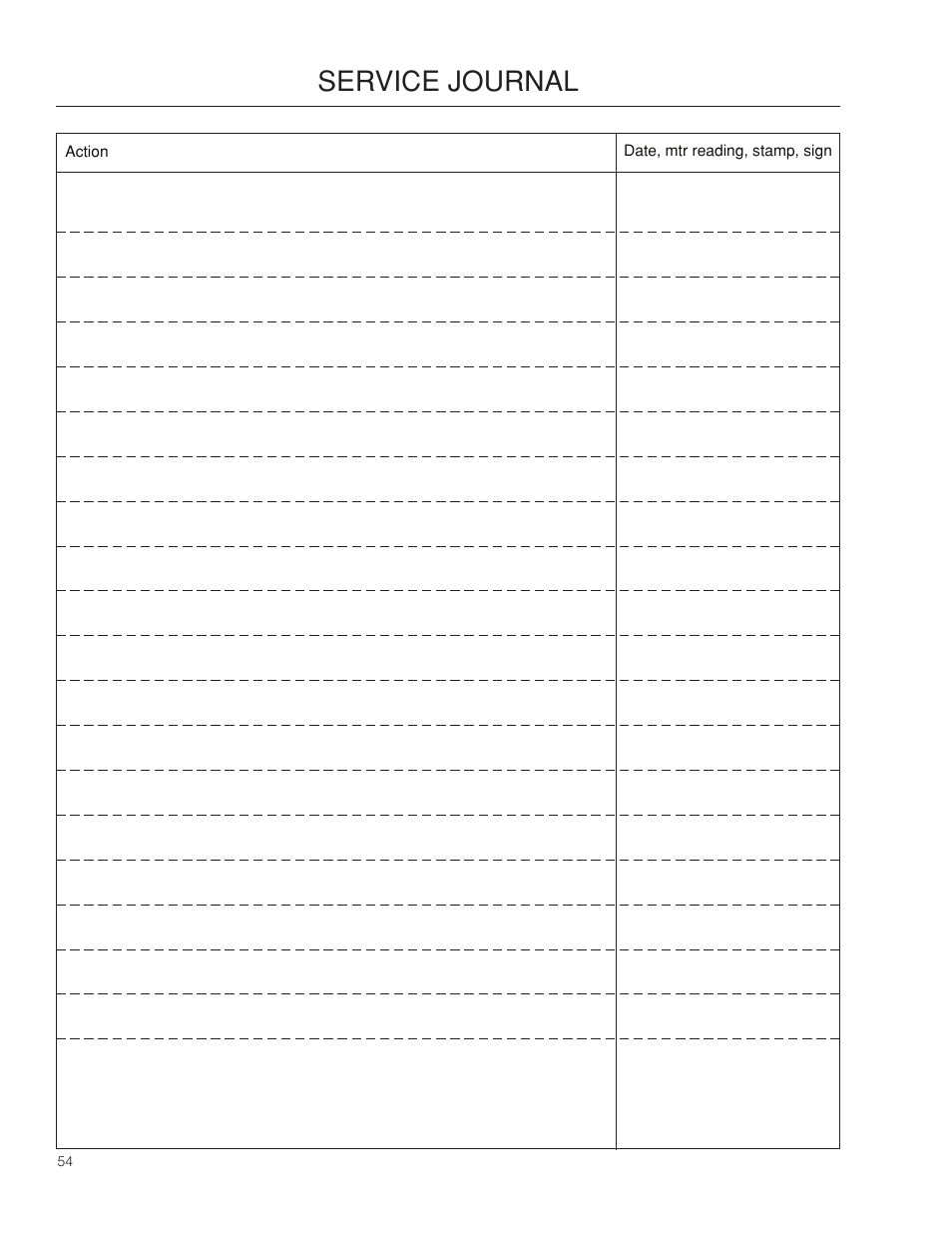 Service.journal | Poulan Pro 301ZX_966681701 LAWN TRACTOR User Manual | Page 54 / 56