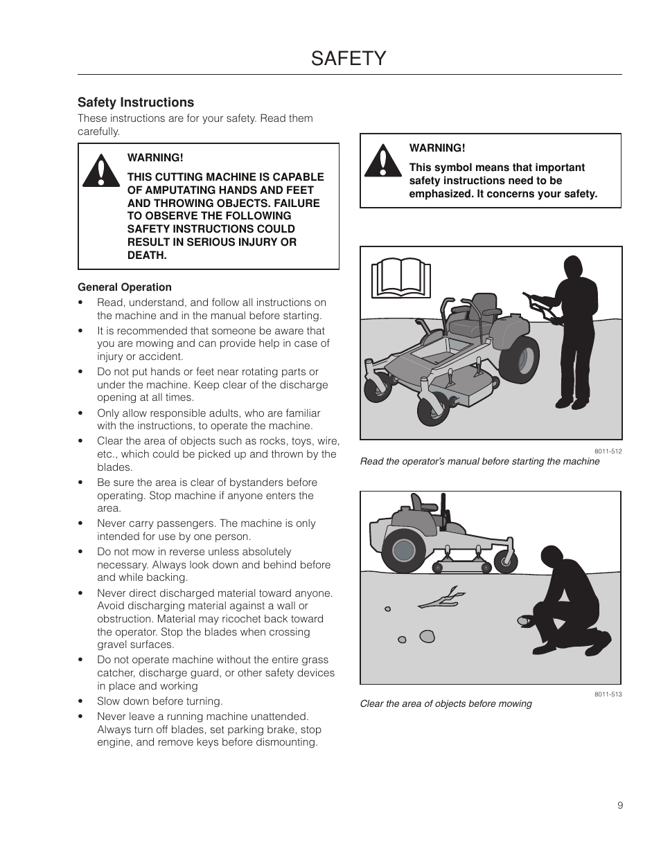 Safety, Safety instructions | Poulan Pro 301ZX_966681701 LAWN TRACTOR User Manual | Page 9 / 56