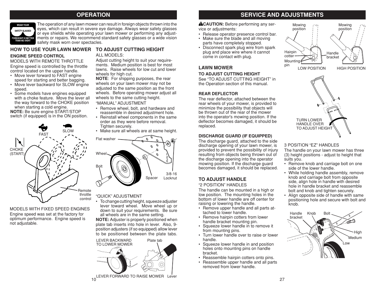 Operation, Service and adjustments | Poulan Pro PR625P_115587827 LAWN TRACTOR User Manual | Page 10 / 18