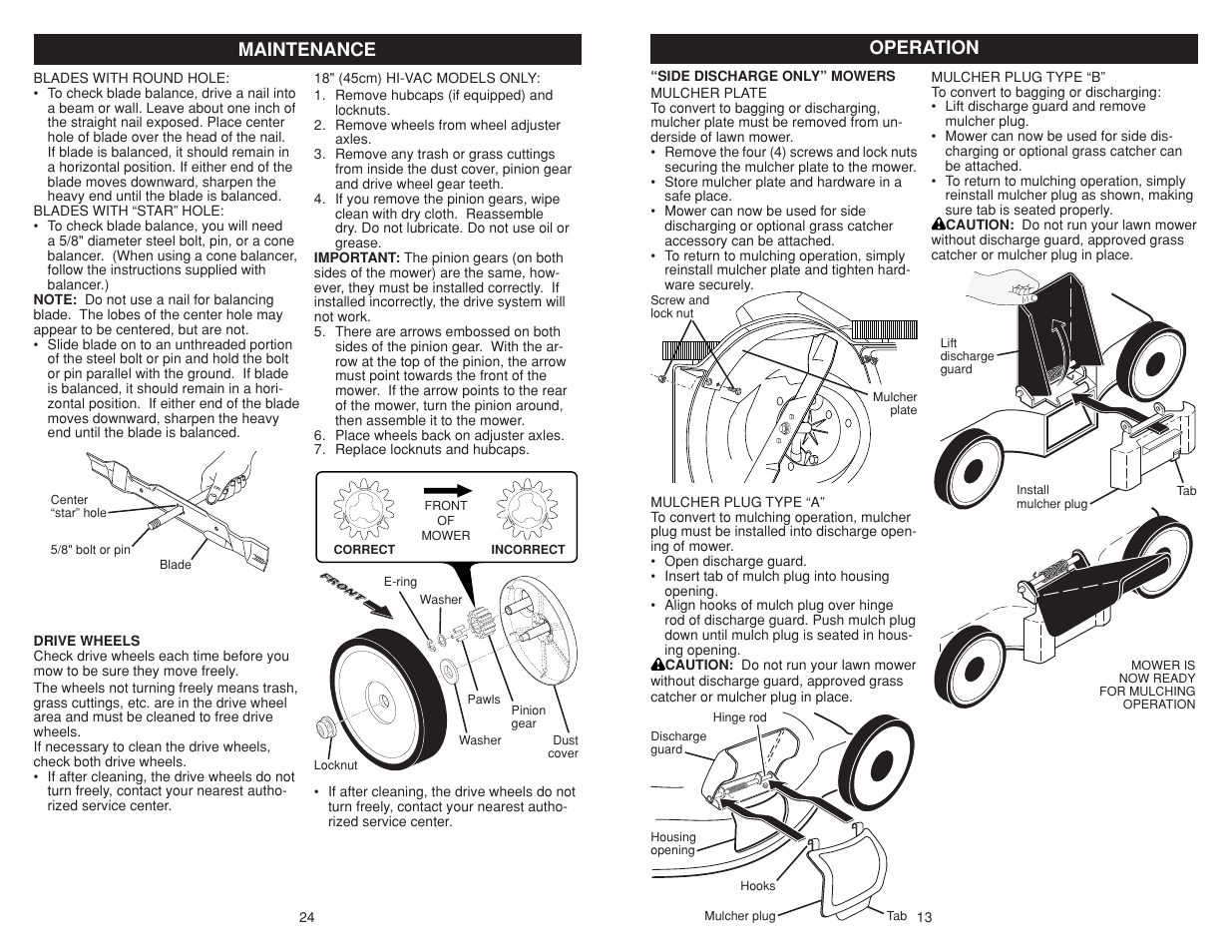 Maintenance, Operation | Poulan Pro PR625P_115587827 LAWN TRACTOR User Manual | Page 13 / 18