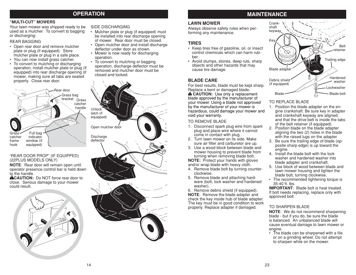 Operation, Maintenance | Poulan Pro PR625P_115587827 LAWN TRACTOR User Manual | Page 14 / 18