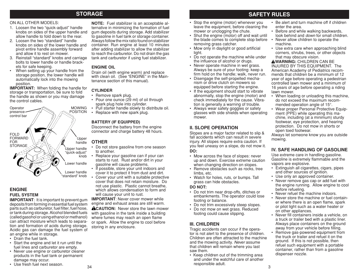 Storage, Safety rules | Poulan Pro PR625P_115587827 LAWN TRACTOR User Manual | Page 3 / 18