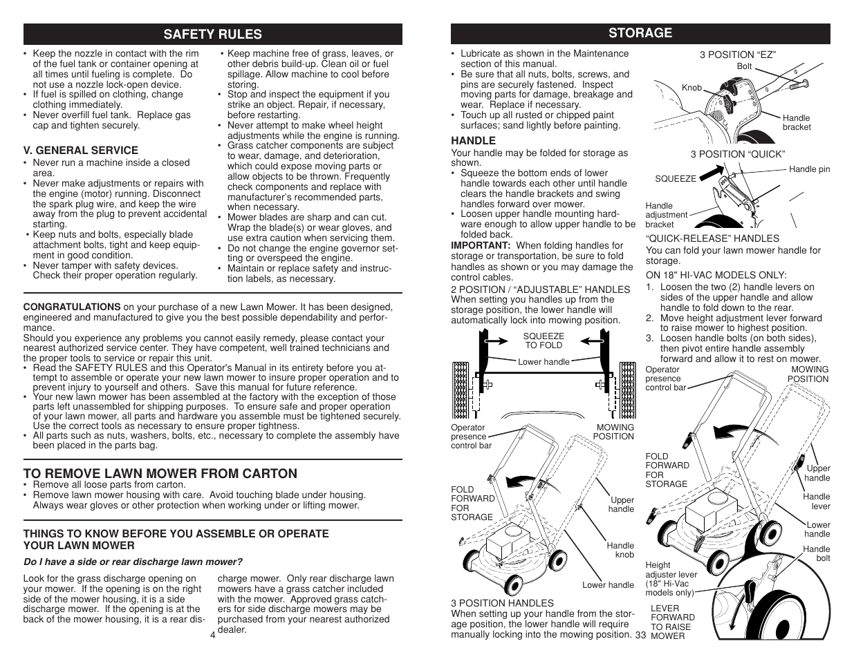 Safety rules, Storage | Poulan Pro PR625P_115587827 LAWN TRACTOR User Manual | Page 4 / 18