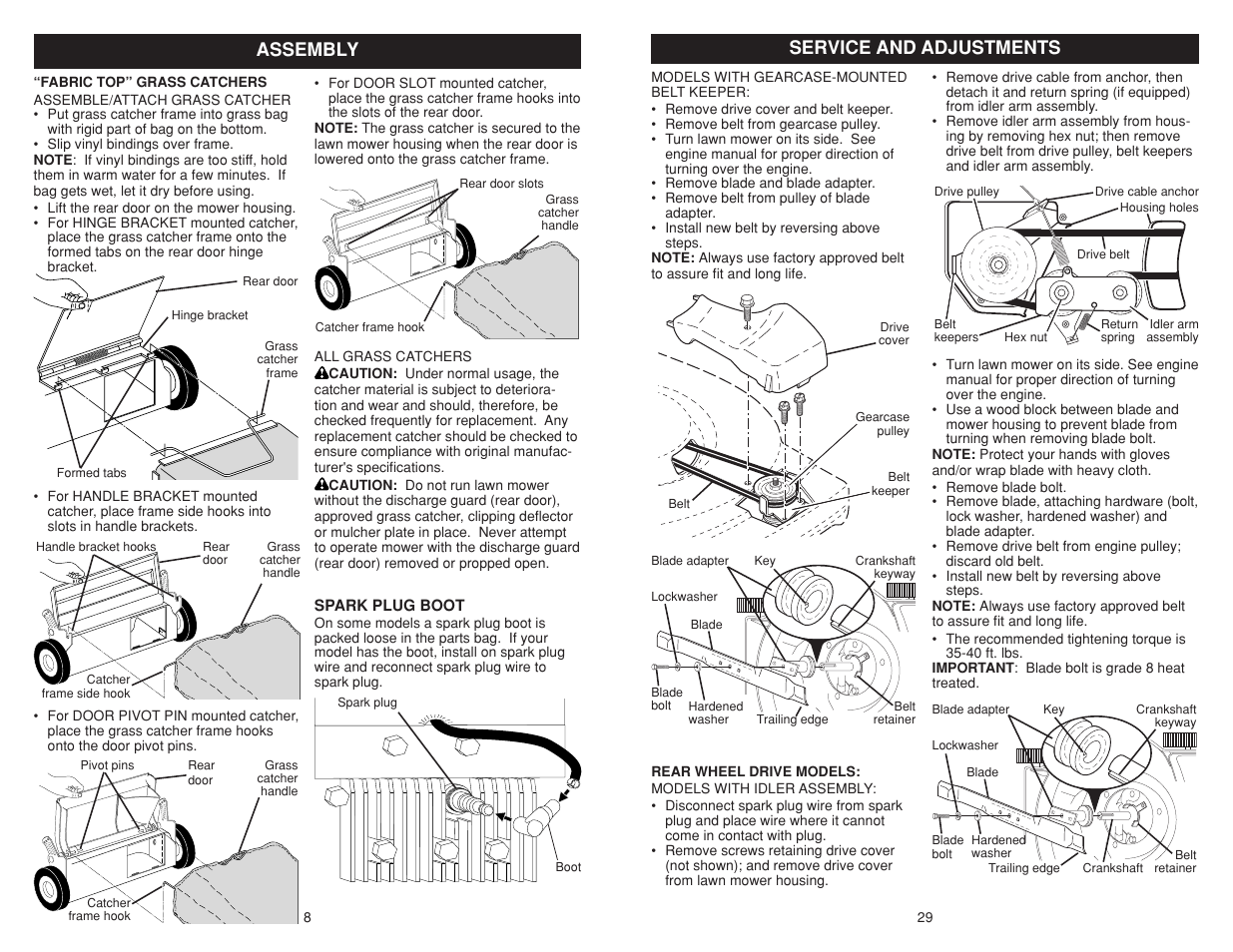 Assembly, Service and adjustments | Poulan Pro PR625P_115587827 LAWN TRACTOR User Manual | Page 8 / 18