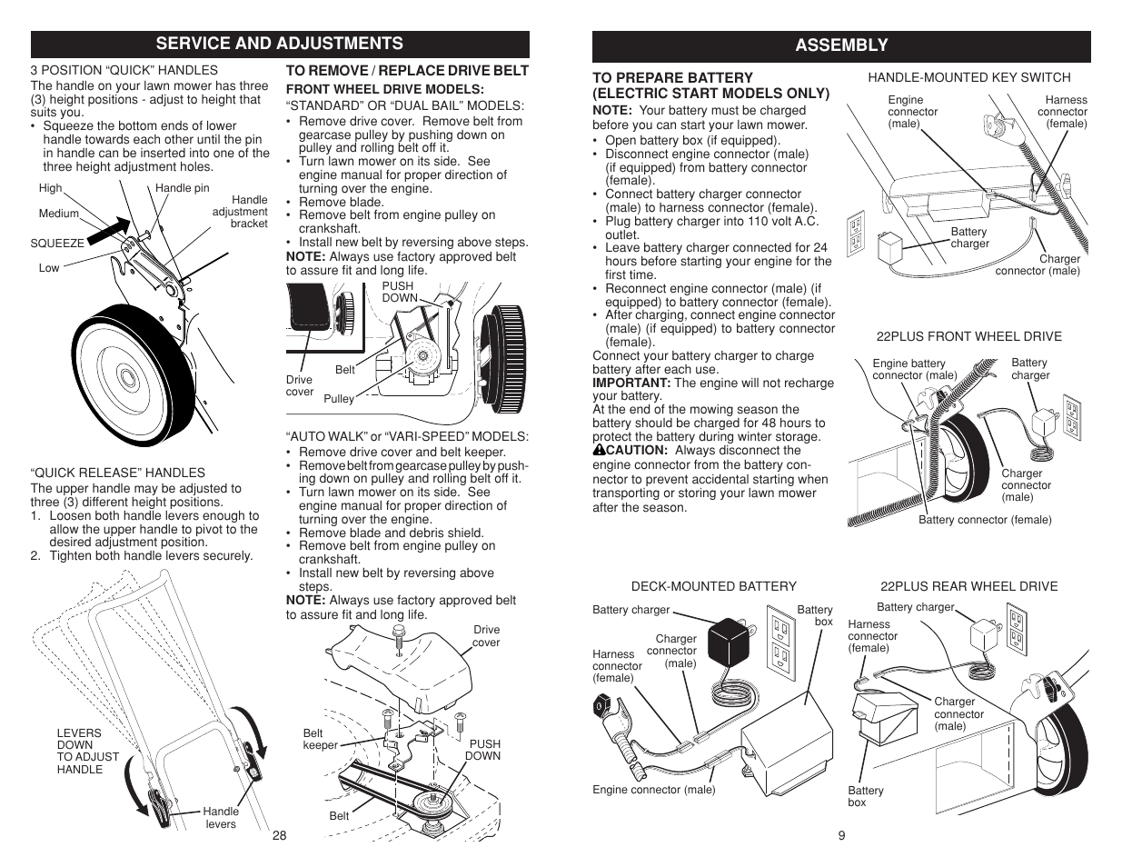 Service and adjustments, Assembly | Poulan Pro PR625P_115587827 LAWN TRACTOR User Manual | Page 9 / 18