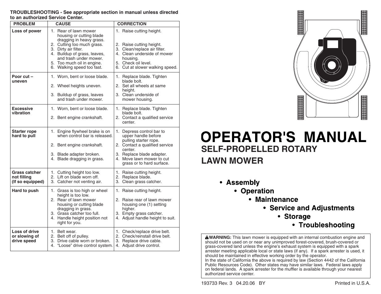 Poulan Pro PR600Y21RP LAWN MOWER User Manual | 12 pages