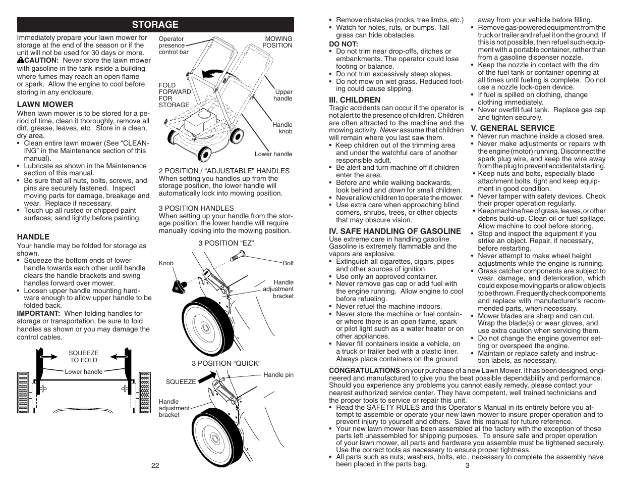 Storage | Poulan Pro PR600Y22SHP LAWN MOWER User Manual | Page 3 / 12