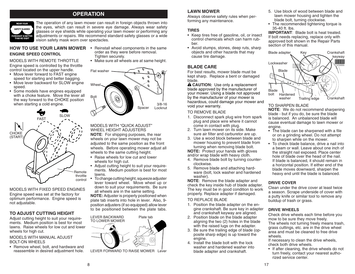 Operation | Poulan Pro PR600Y22SHP LAWN MOWER User Manual | Page 8 / 12