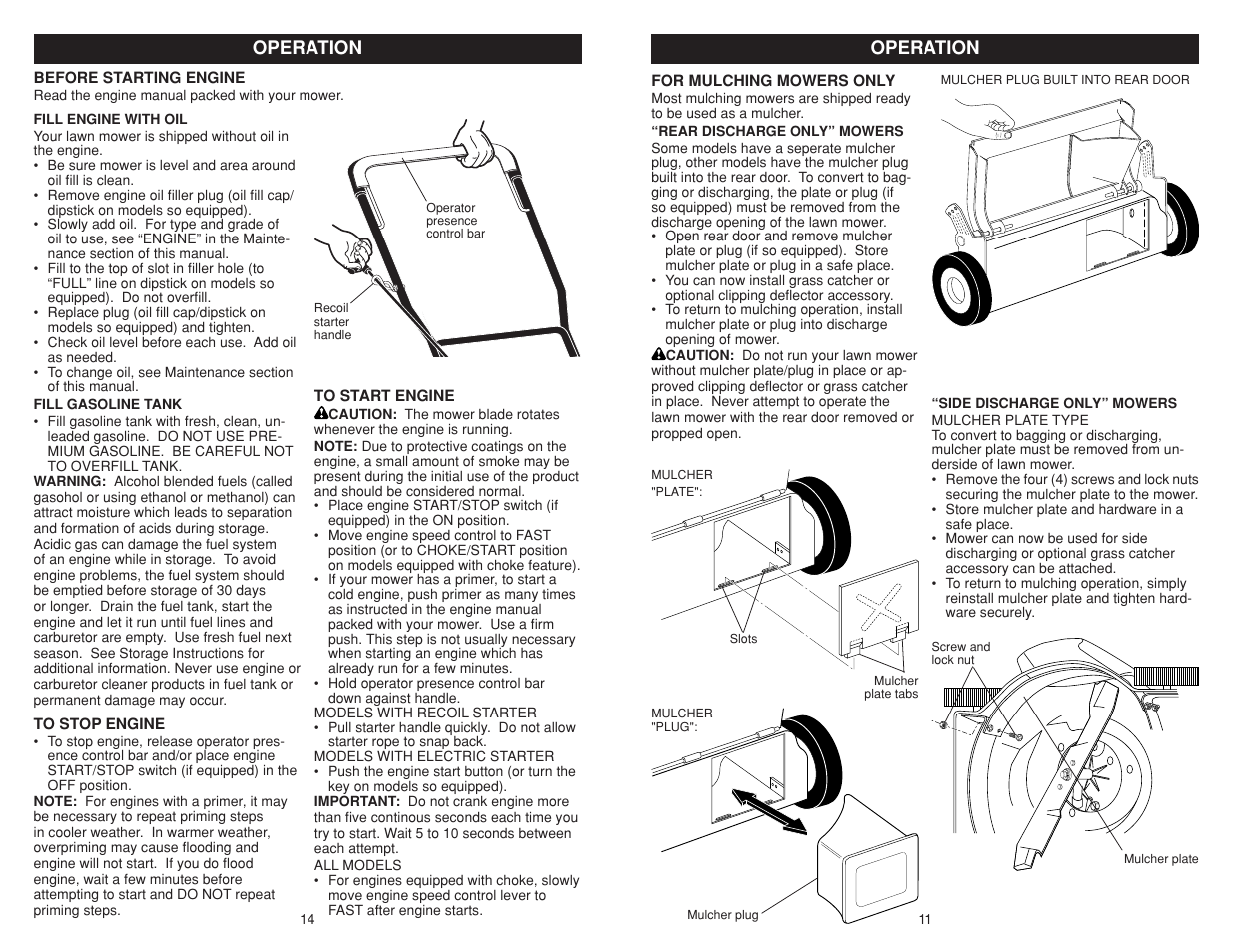 Operation | Poulan Pro PR500N21SH LAWN MOWER User Manual | Page 11 / 12