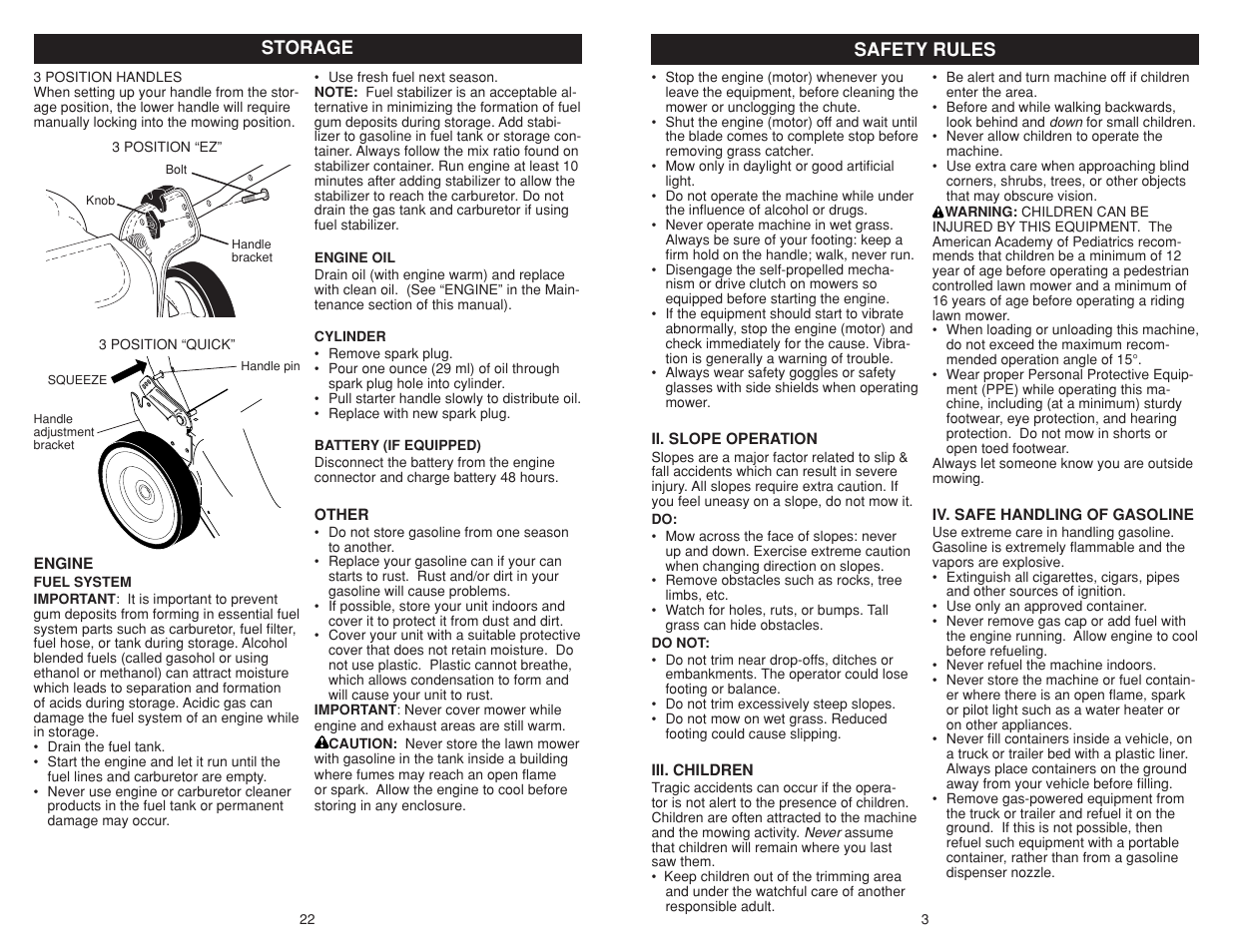 Storage, Safety rules | Poulan Pro PR500N21SH LAWN MOWER User Manual | Page 3 / 12