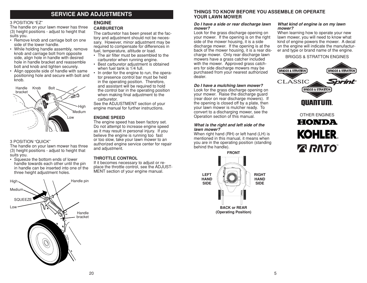 Service and adjustments | Poulan Pro PR500N21SH LAWN MOWER User Manual | Page 5 / 12