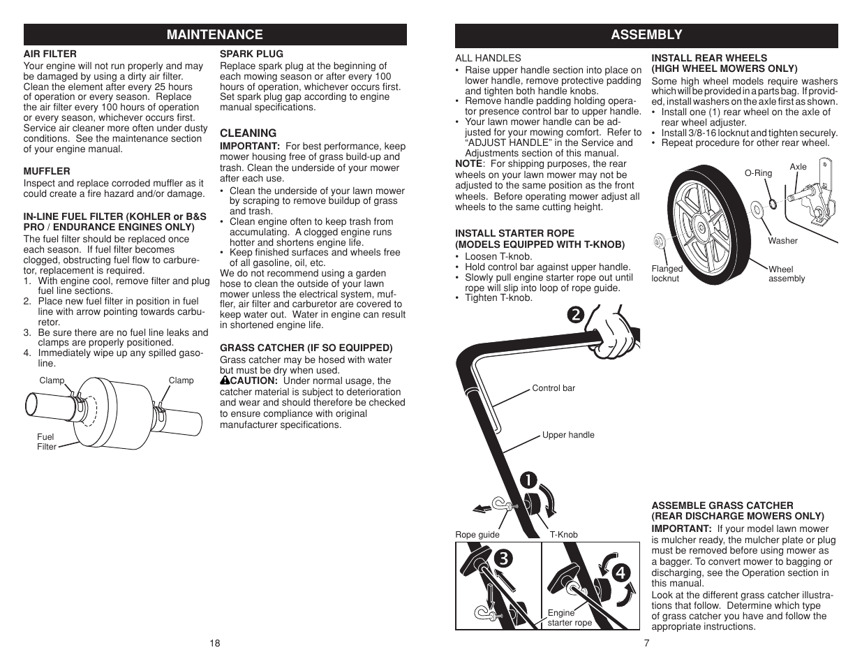 Maintenance, Assembly | Poulan Pro PR500N21SH LAWN MOWER User Manual | Page 7 / 12