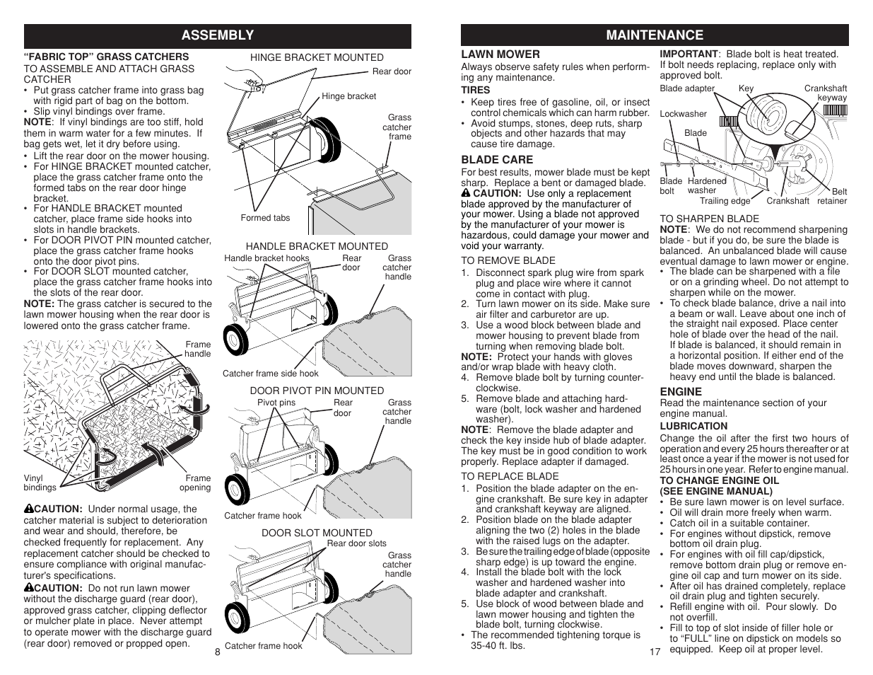 Assembly, Maintenance | Poulan Pro PR500N21SH LAWN MOWER User Manual | Page 8 / 12