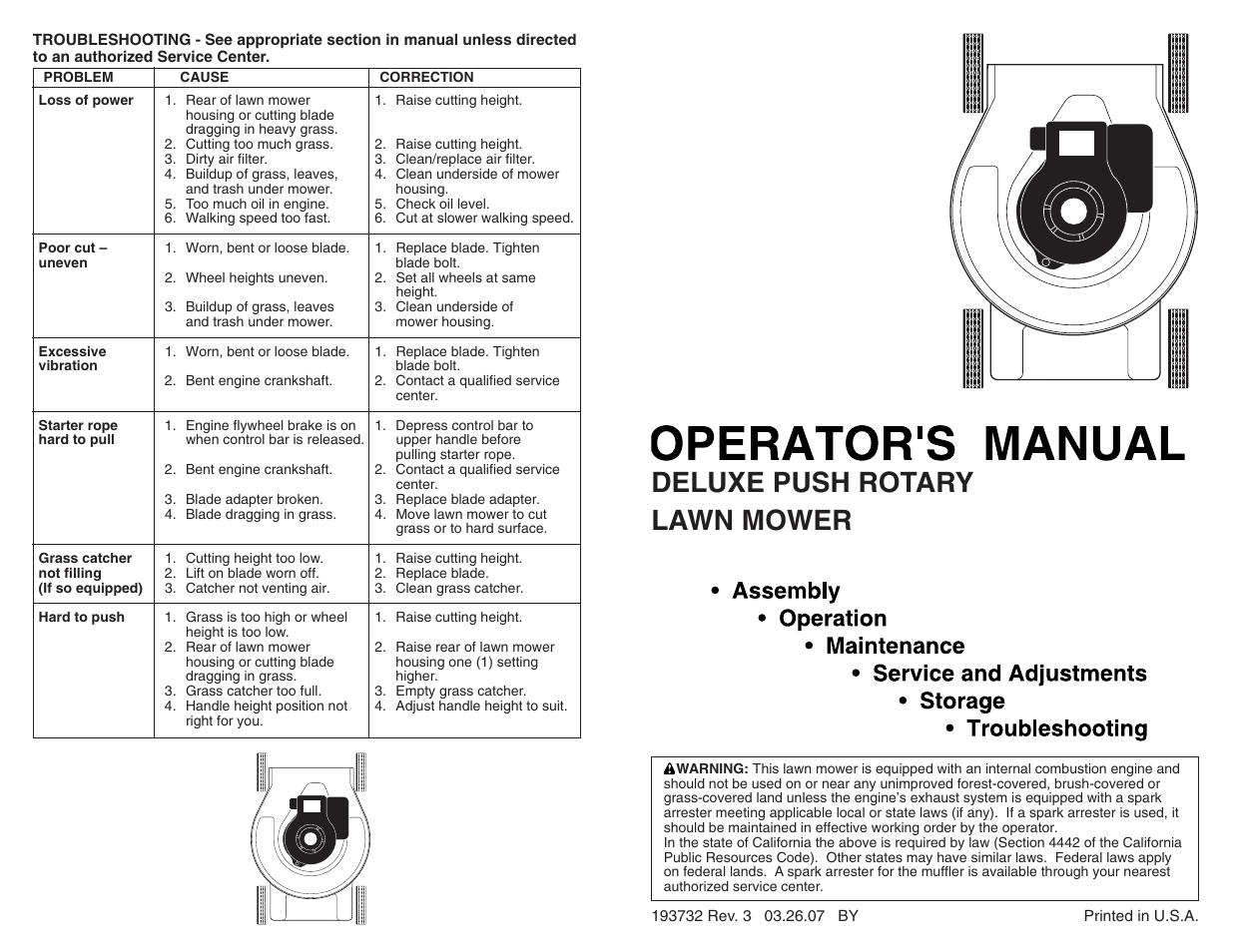 Poulan Pro PR600N21RH LAWN MOWER User Manual | 10 pages