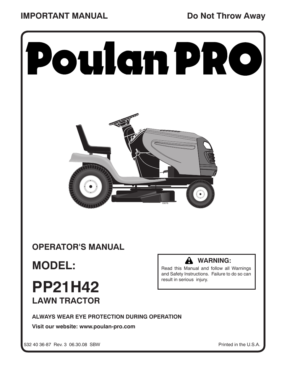 Poulan Pro PP21H42 LAWN TRACTOR User Manual | 32 pages