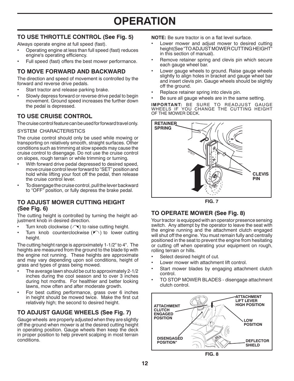 Operation | Poulan Pro PP21H42 LAWN TRACTOR User Manual | Page 12 / 32