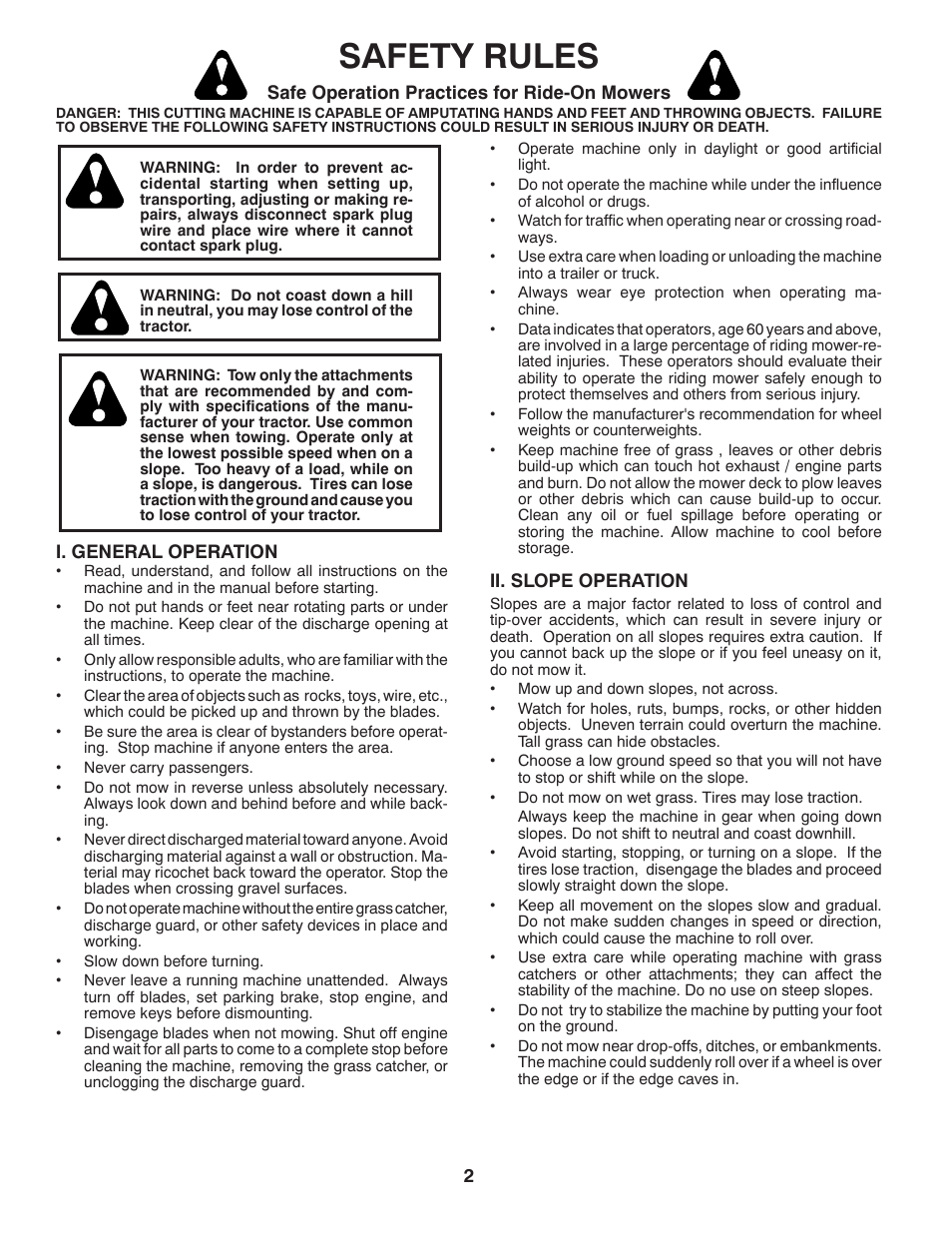 Safety rules | Poulan Pro PP21H42 LAWN TRACTOR User Manual | Page 2 / 32