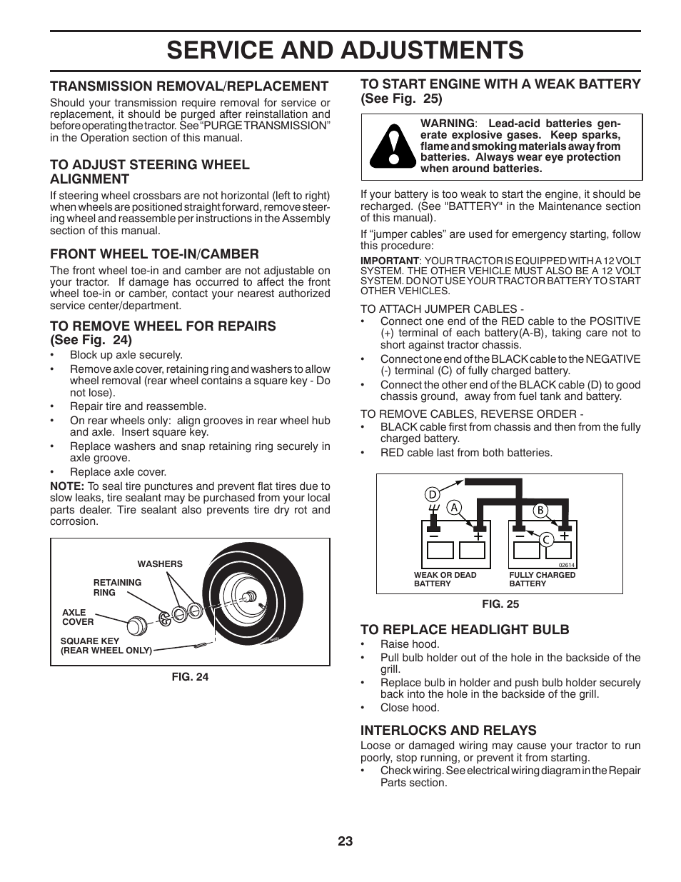 Service and adjustments | Poulan Pro PP21H42 LAWN TRACTOR User Manual | Page 23 / 32