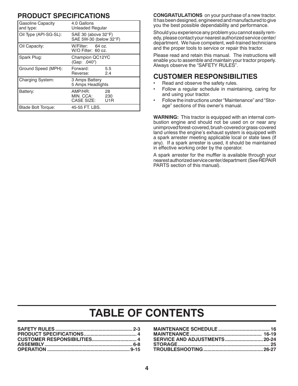 Poulan Pro PP21H42 LAWN TRACTOR User Manual | Page 4 / 32