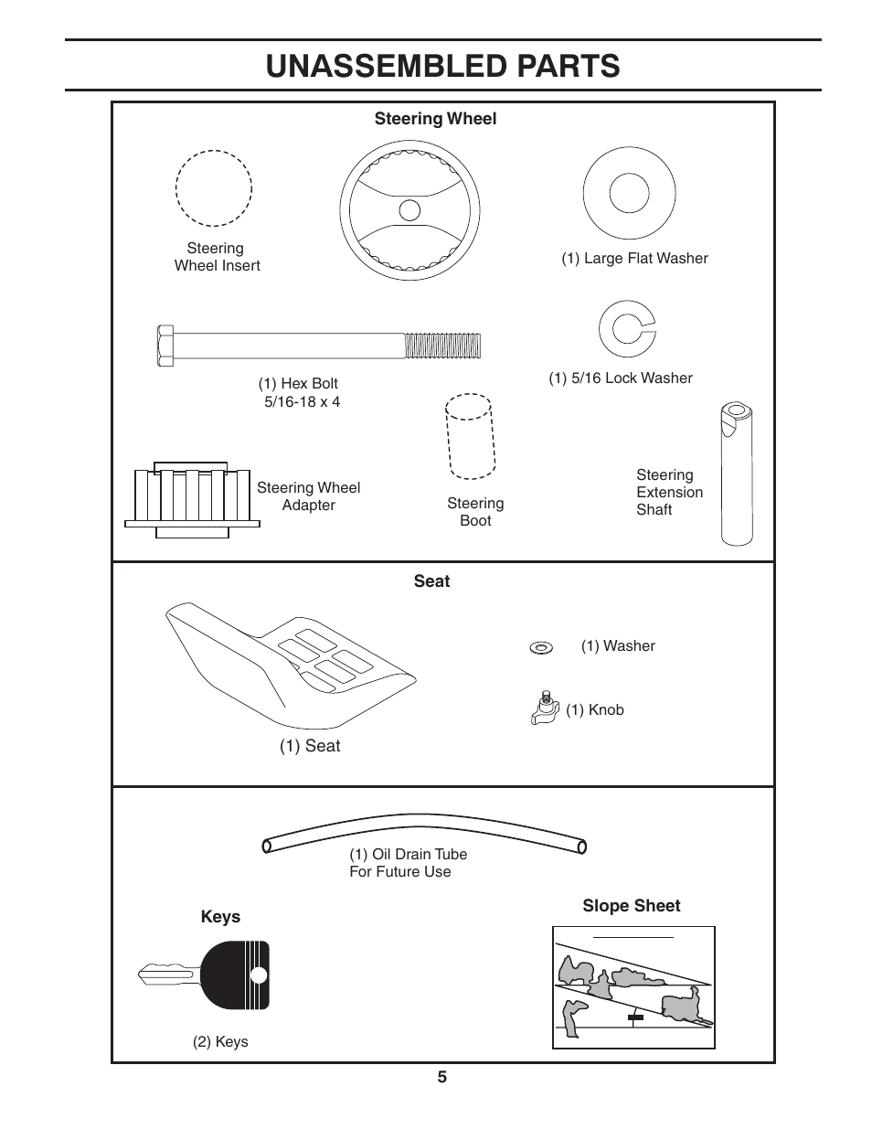 Unassembled parts | Poulan Pro PP21H42 LAWN TRACTOR User Manual | Page 5 / 32