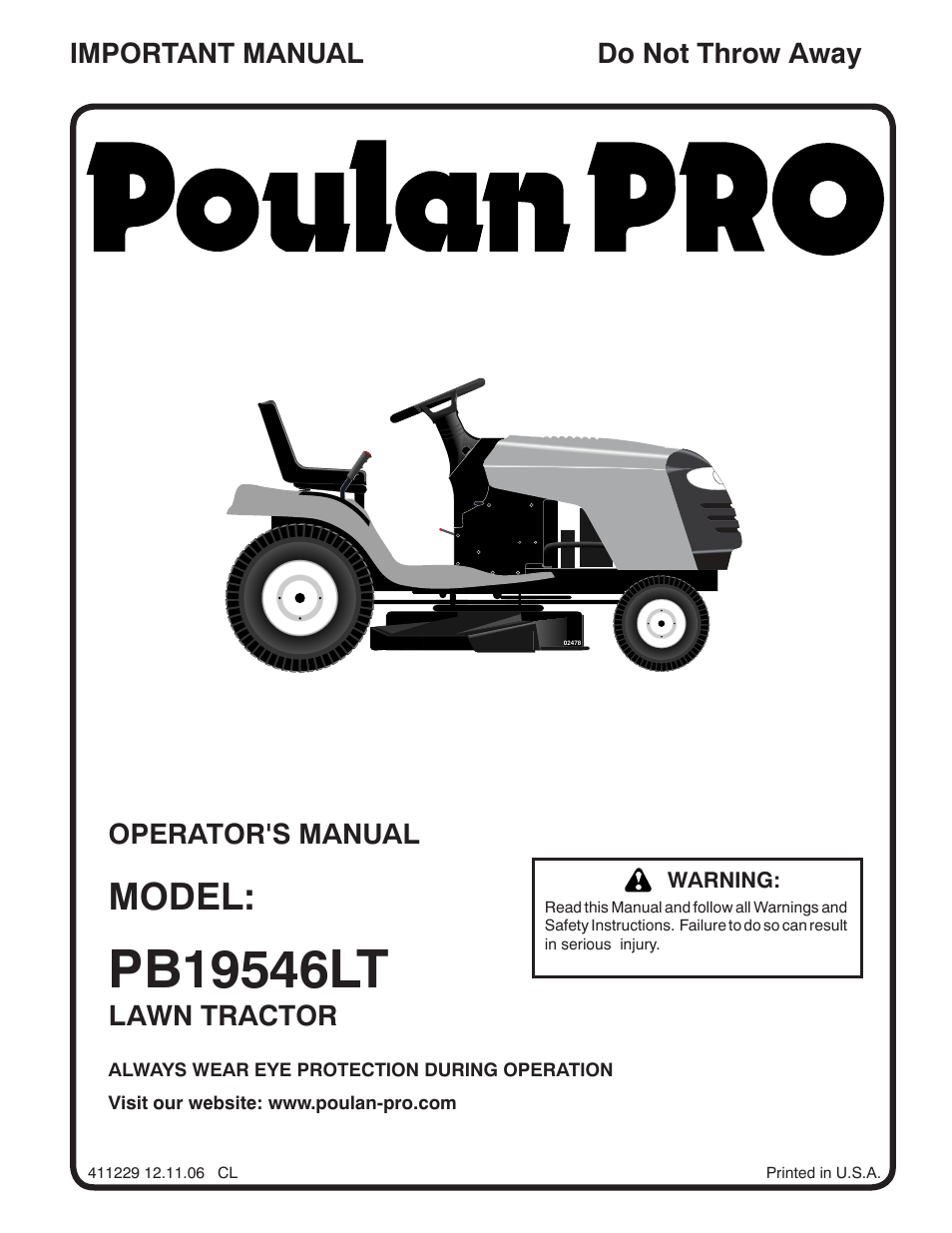 Poulan Pro PB19546LT LAWN TRACTOR User Manual | 48 pages