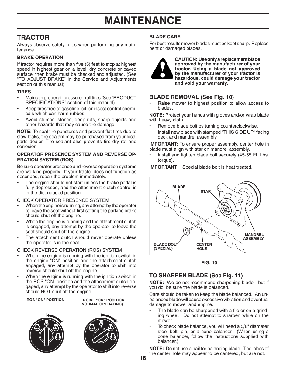 Maintenance, Tractor | Poulan Pro PB19546LT LAWN TRACTOR User Manual | Page 16 / 48