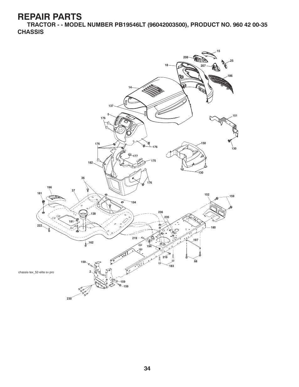 Repair parts | Poulan Pro PB19546LT LAWN TRACTOR User Manual | Page 34 / 48